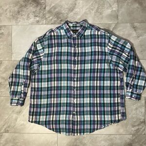 Oak Hill Mens Shirt Size 2XL Linen Roll Up Sleeve Purple Plaid